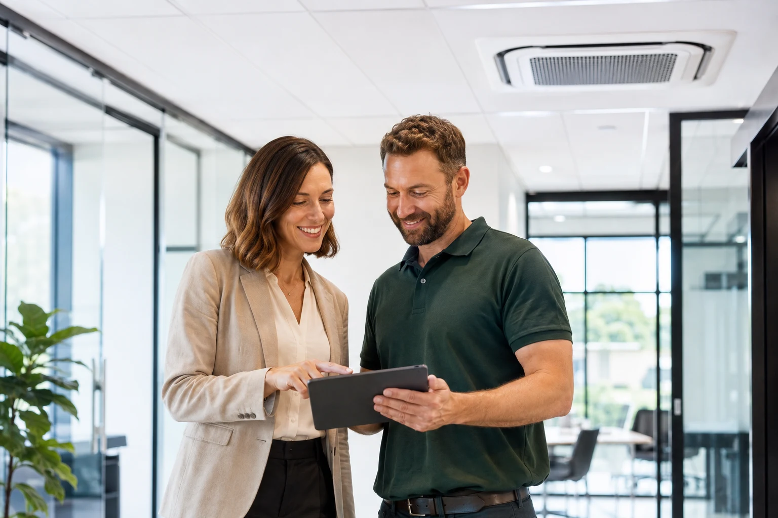 Professionals discussing in a commercial environment
